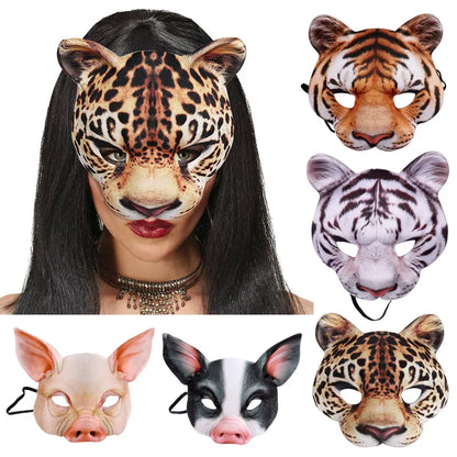 3D Animal Mask Halloween Masquerade Ball Masks Tiger Pig Half Face Mask Party Carnival Fancy Dress Costume Props