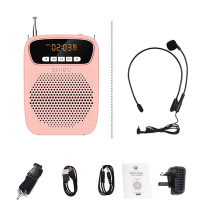 SHIDU 15W Portable Voice Amplifier Wired Microphone FM Radio AUX Audio Recording Bluetooth Speaker For Teachers Instructor S278