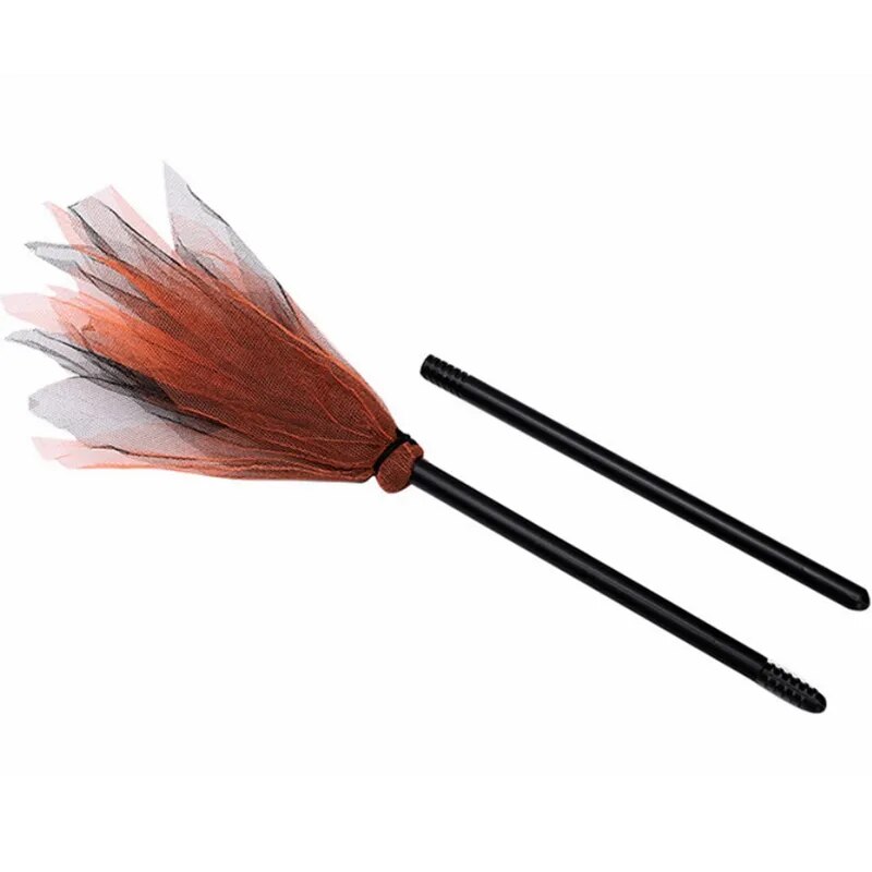 Halloween Party Witch Broom Plastic Witch Broomstick Kids Broom Props Witch Hat for Halloween Cosplay Costume Party Decorations