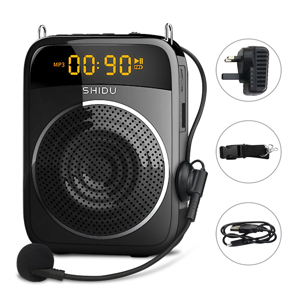 SHIDU 15W Portable Voice Amplifier Wired Microphone FM Radio AUX Audio Recording Bluetooth Speaker For Teachers Instructor S278