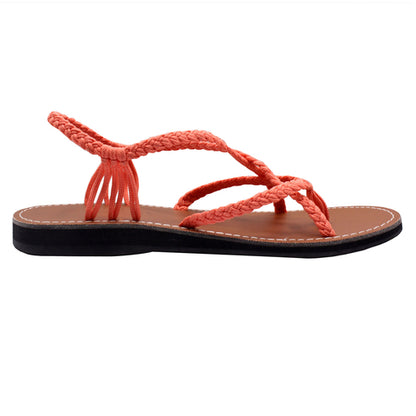 Markerandhands Handwoven Rope Flat Sandals For Women Spring Salmon