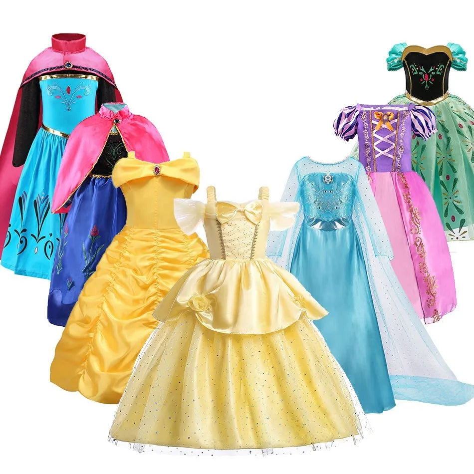 Belle Costume 3T- 10T Girl Halloween Princess Cosplay Party Dress Children Rapunzel Cinderella Anna Elsa Encanto Birthday Clothes