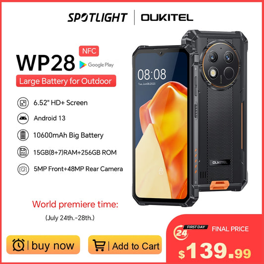 [World Premiere] Oukitel WP28 Rugged Smartphone 6.52‘' HD+ 10600mAh 8GB+256GB Android13 Mobile Phone 48MP Camera Cell Phone