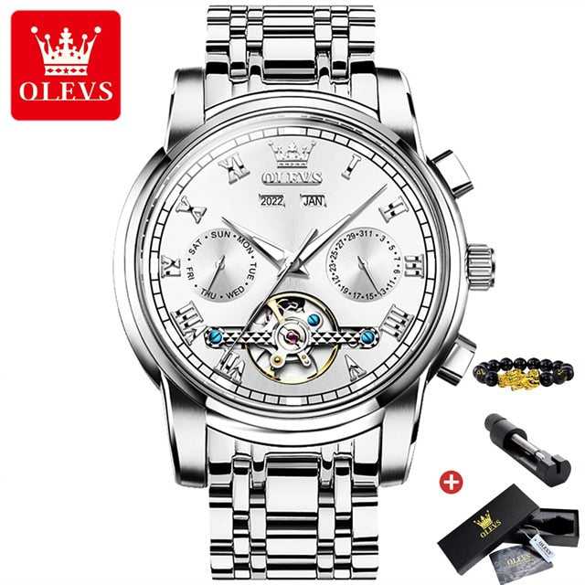 OLEVS Original Watch For Men Automatic Mechanical Watch Top Brand Luxury Tourbillon Wristwatch Classic Male Black Watches  6607