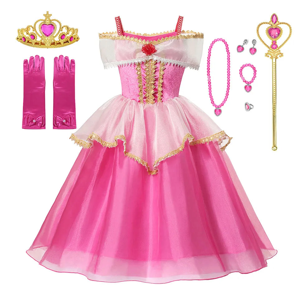 Disney Rapunzel Princess Dress for Children Birthday Carnival Halloween Party Fancy Girls Clothes Cosplay Tangled Costume Set