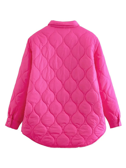 Quilting Green Pink Patchwork Button Argyle Padded Parkas Coat