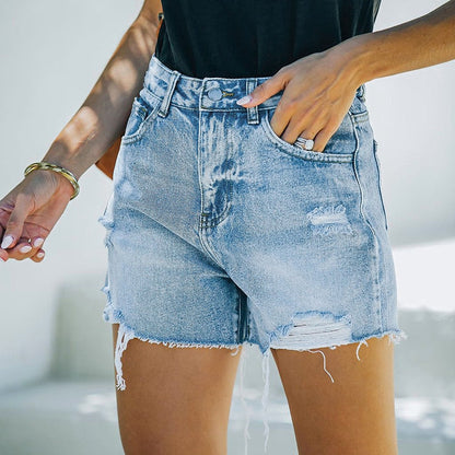 High Waisted Ripped Blue Shorts