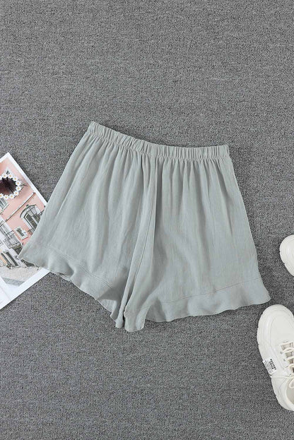 Summer Gray Blue Pocketed Flutter Linen Cotton Shorts