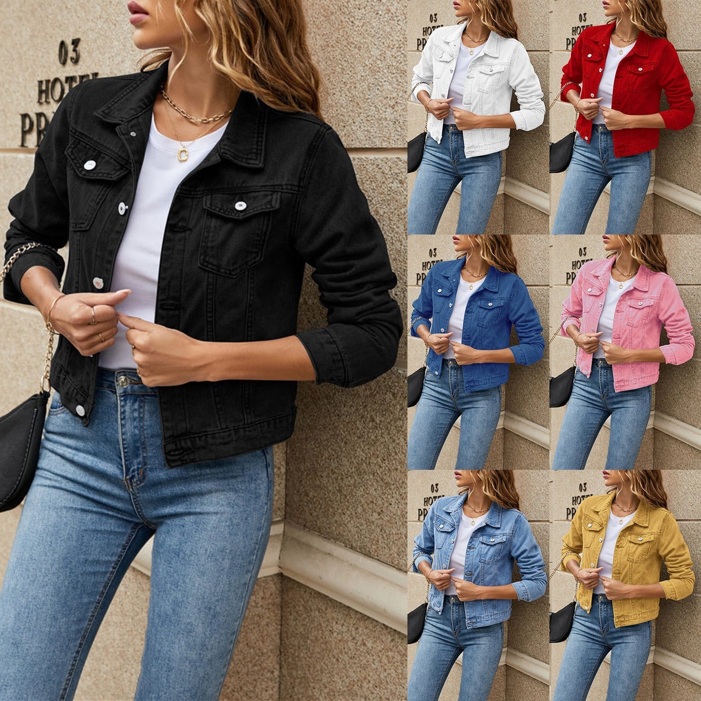 Women's Denim Jackets Fashion Female Casual Long Sleeve Lapel Solid Bu