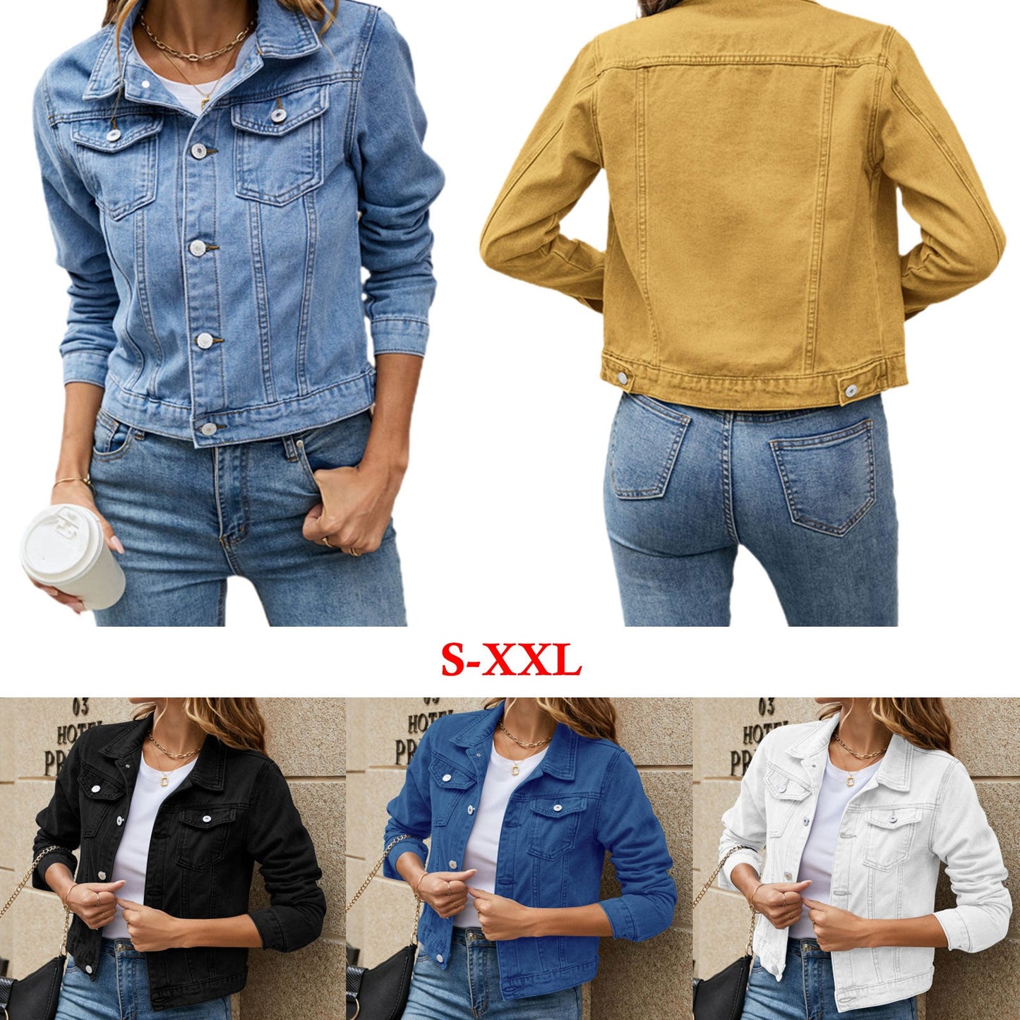 Women's Denim Jackets Fashion Female Casual Long Sleeve Lapel Solid Bu