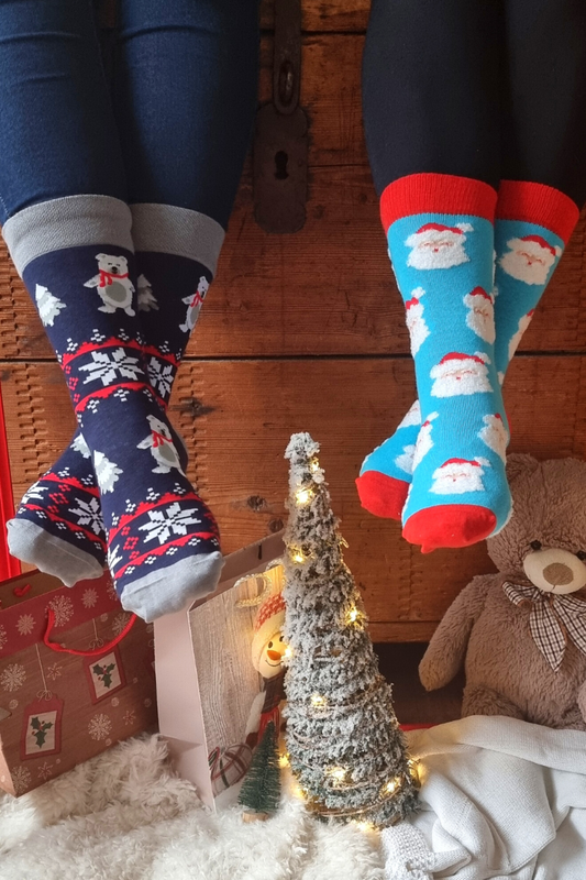 SANTA blue cotton socks with Santas