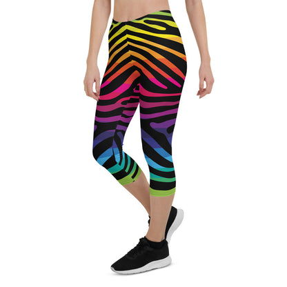 Rainbow Zebra Stripes Capri Leggings