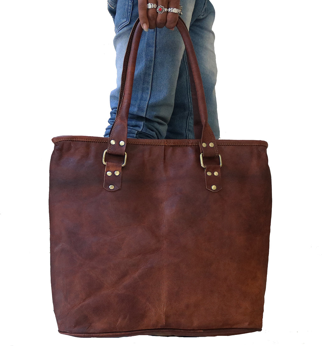 Brown Leather Tote Handbag.