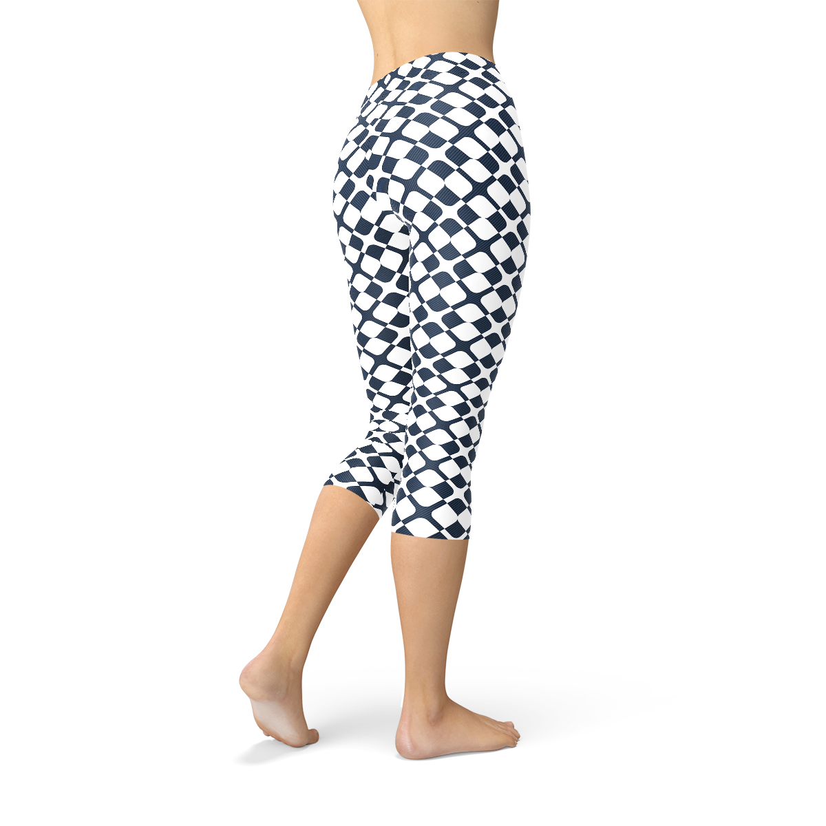 Womens Geometric Blue Tile Capri Leggings