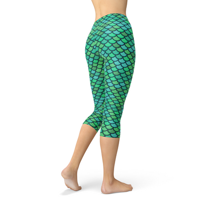 Womens Green Mermaid Capri Leggings