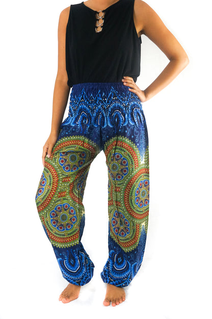 Blue Geometric Women Boho Pants Hippie Pants Yoga Pants