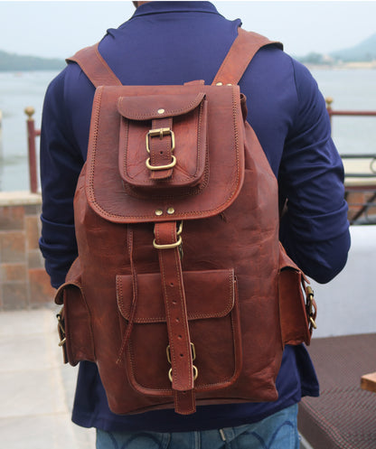 ANUENT Handmade Leather Travel Rucksack Backpack.