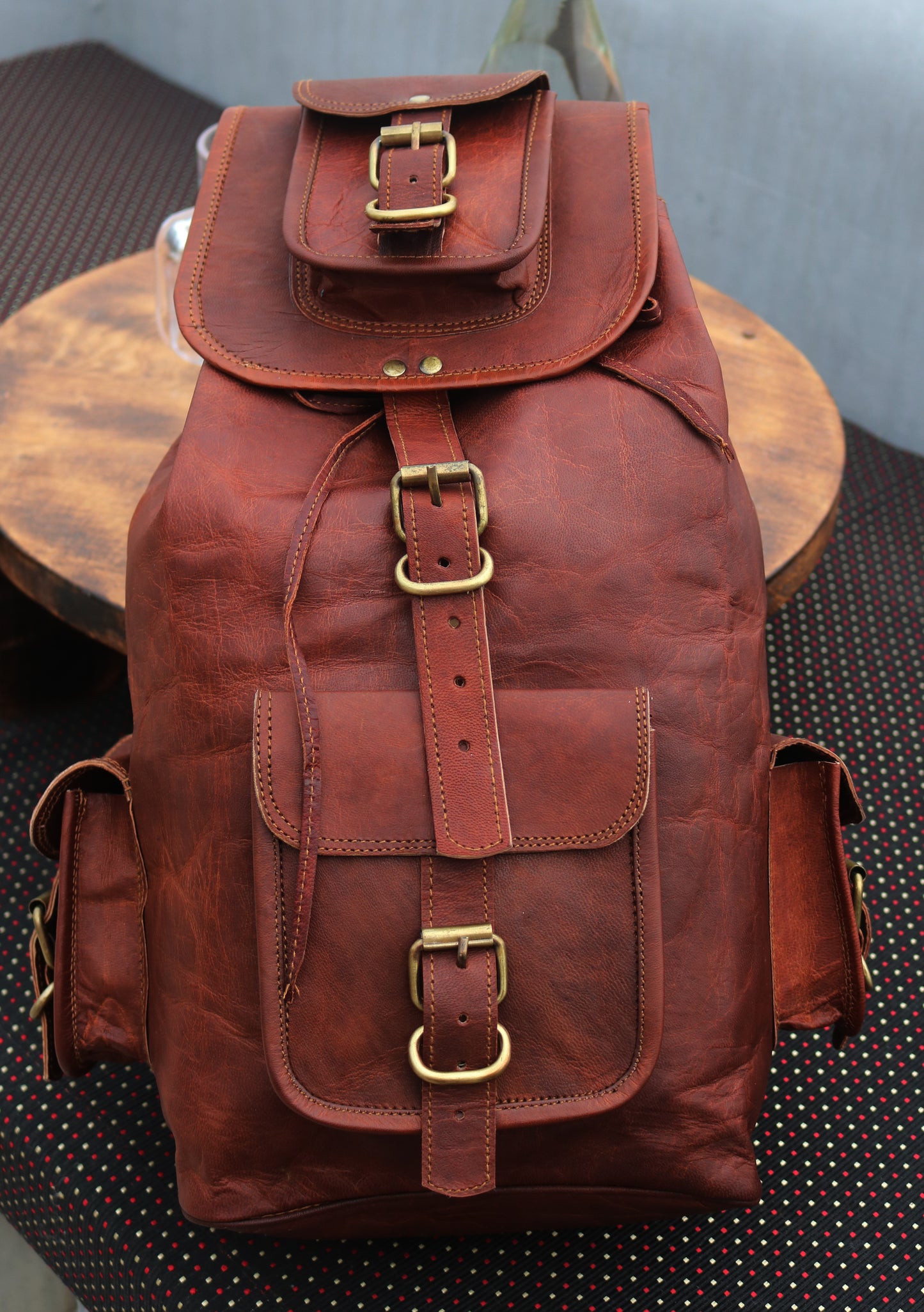 ANUENT Handmade Leather Travel Rucksack Backpack.