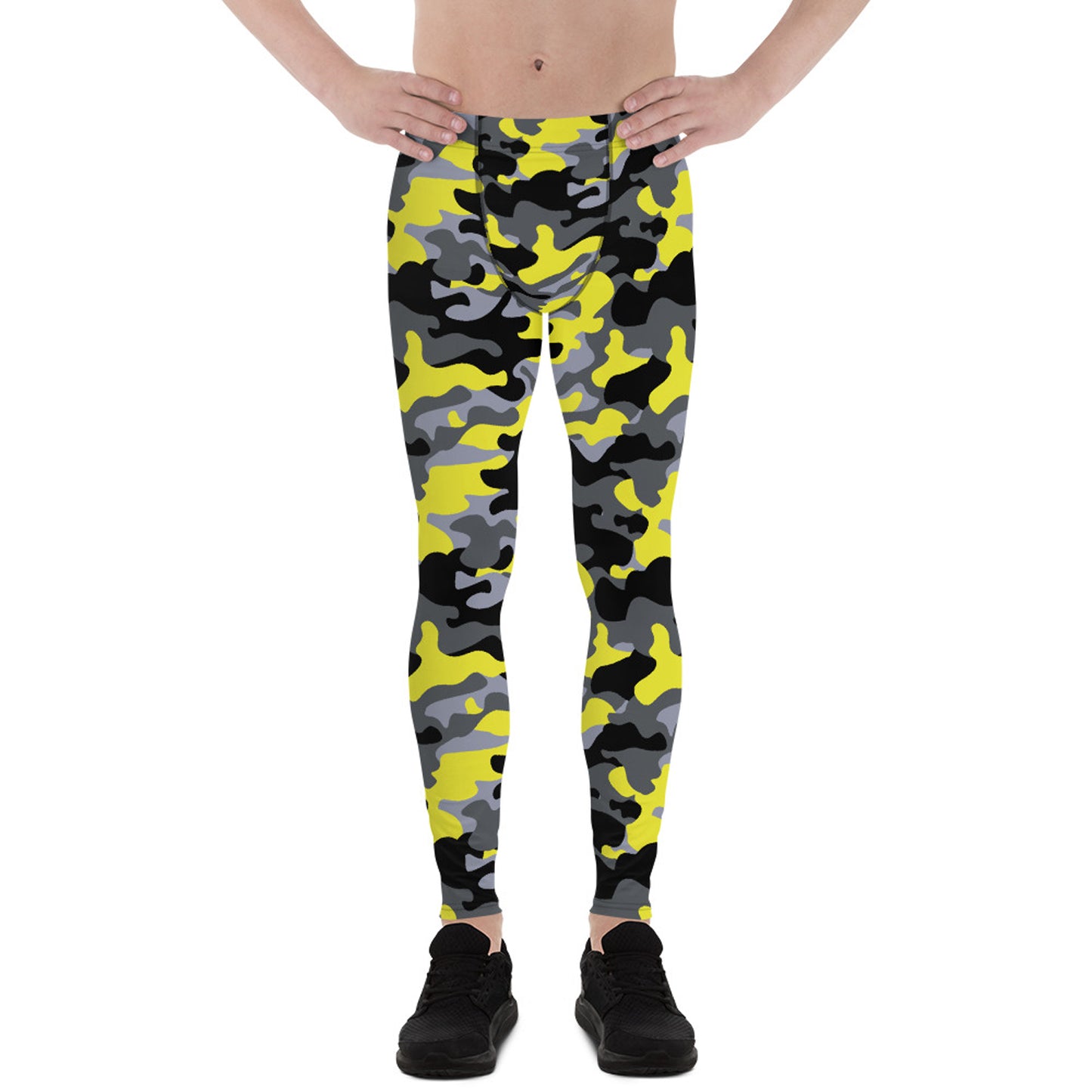 Gray and Yellow Camo Leggings for Men