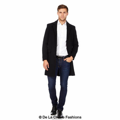 De La Creme MAN - Men's Single Breasted Wool Mix Overcoat