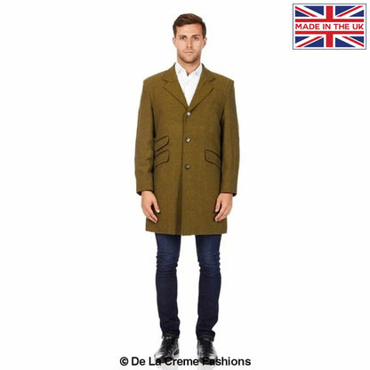 De La Creme MAN - Mens Wool Blend Herringbone Design Coat