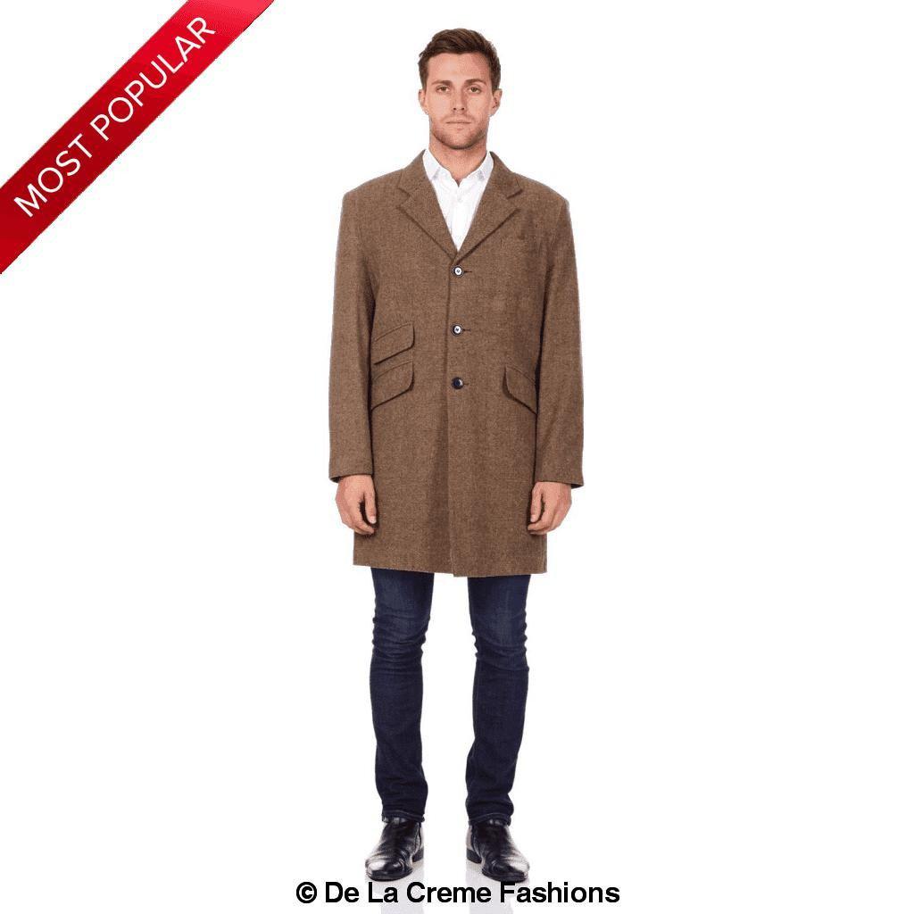 De La Creme MAN - Mens Wool Blend Herringbone Design Coat