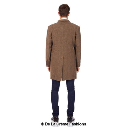 De La Creme MAN - Mens Wool Blend Herringbone Design Coat
