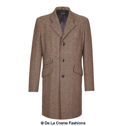 De La Creme MAN - Mens Wool Blend Herringbone Design Coat