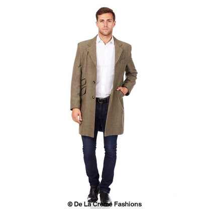 De La Creme MAN - Mens Wool Blend Herringbone Design Coat