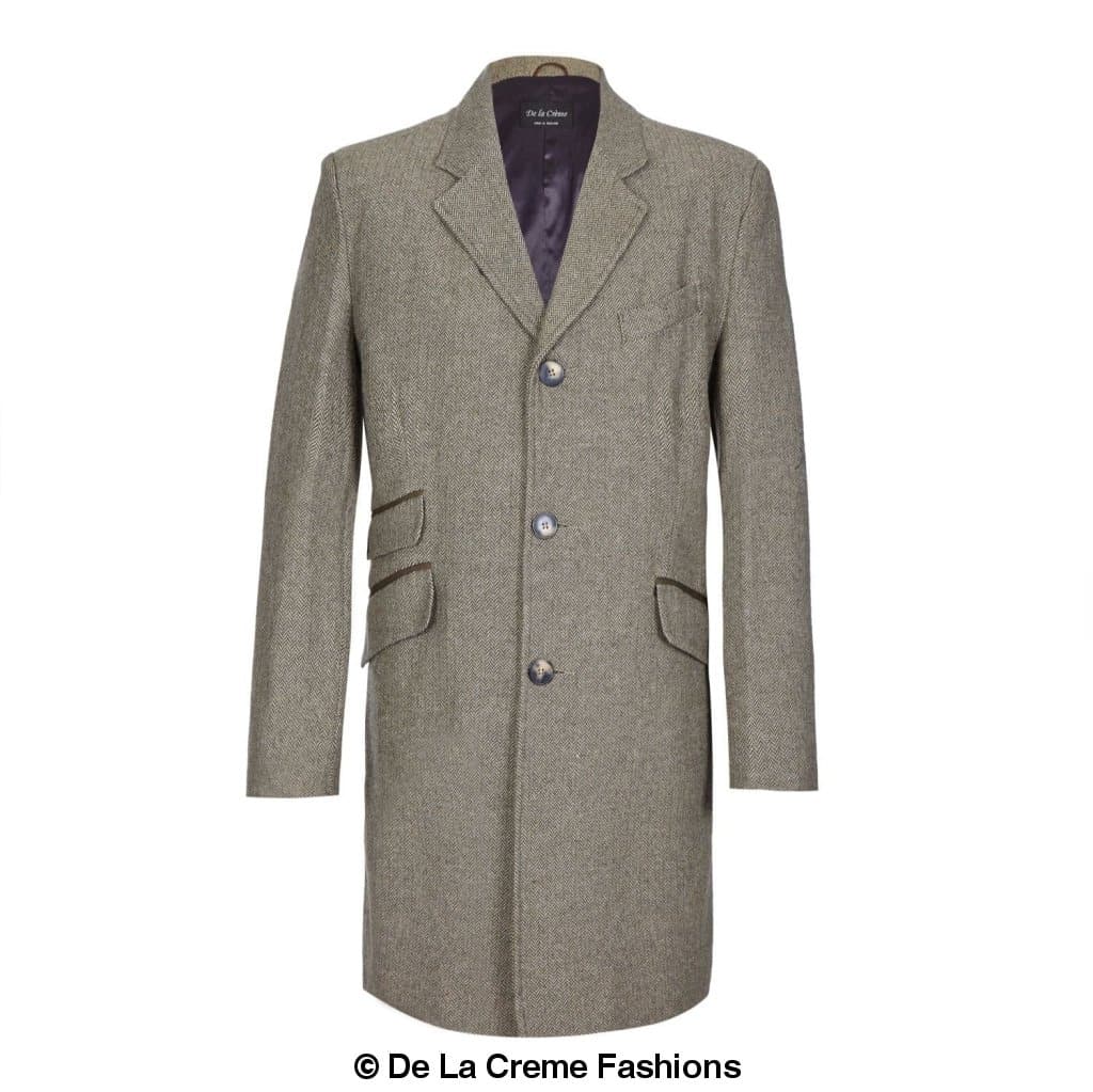 De La Creme MAN - Mens Wool Blend Herringbone Design Coat