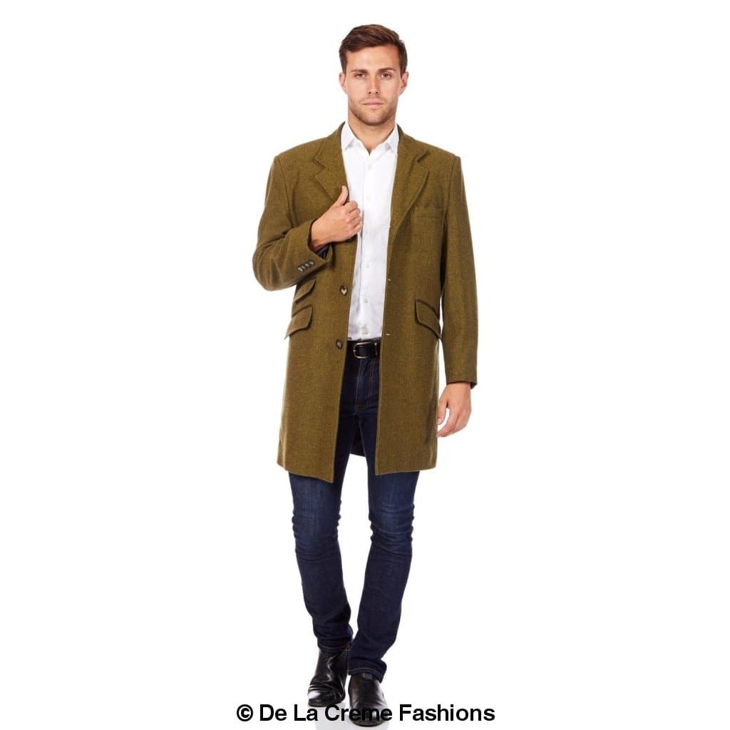 De La Creme MAN - Mens Wool Blend Herringbone Design Coat