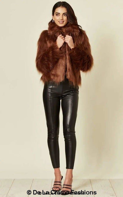 De La Creme Womens Faux Fur Cropped Aviator Bomber