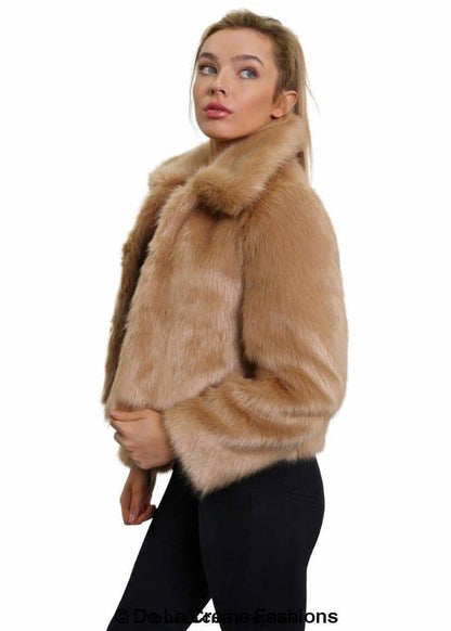 De La Creme Womens Faux Fur Cropped Aviator Bomber