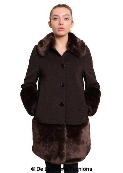 De La Creme - Womens Faux Fur Trim Wool Mix Coat