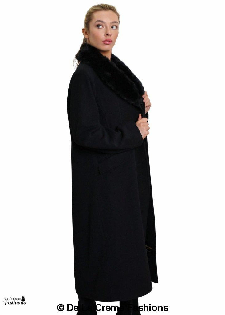 De La Creme Womens Oversized Faux Fur Collar Long Coat