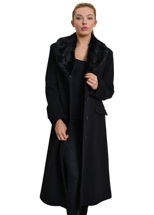 De La Creme Womens Oversized Faux Fur Collar Long Coat