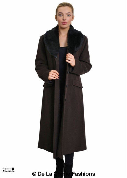 De La Creme Womens Oversized Faux Fur Collar Long Coat