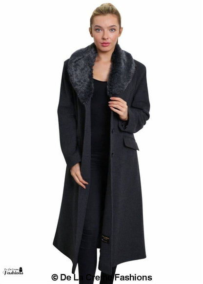 De La Creme Womens Oversized Faux Fur Collar Long Coat