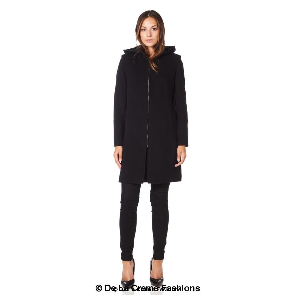 De La Creme - Women's Wool Blend Hooded Zip Coat