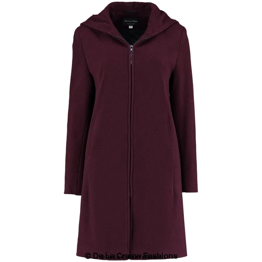 De La Creme - Women's Wool Blend Hooded Zip Coat