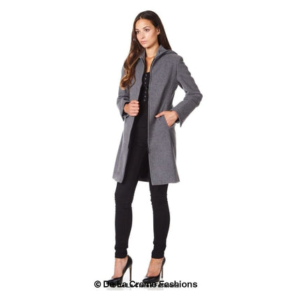 De La Creme - Women's Wool Blend Hooded Zip Coat