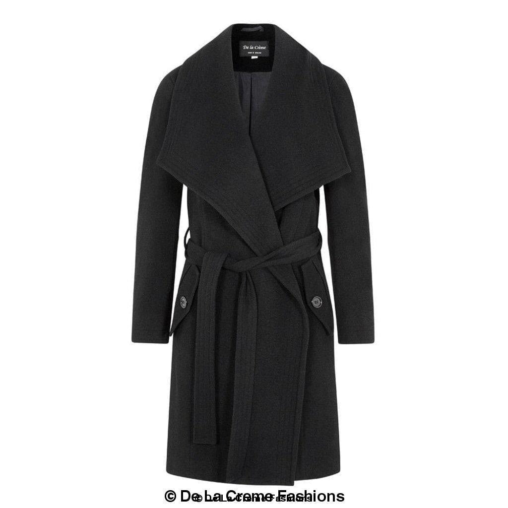 De La Creme Womens Wool Blend Large Lapel Duster Coat