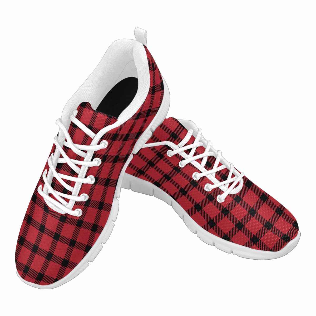 Uniquely You Sneakers for Men,   Buffalo Plaid Red and Black - Running