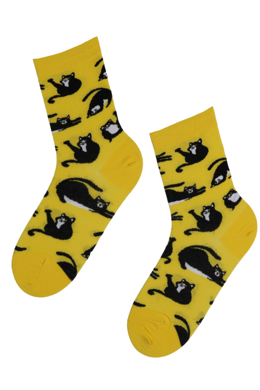 FURRY yellow socks with cats