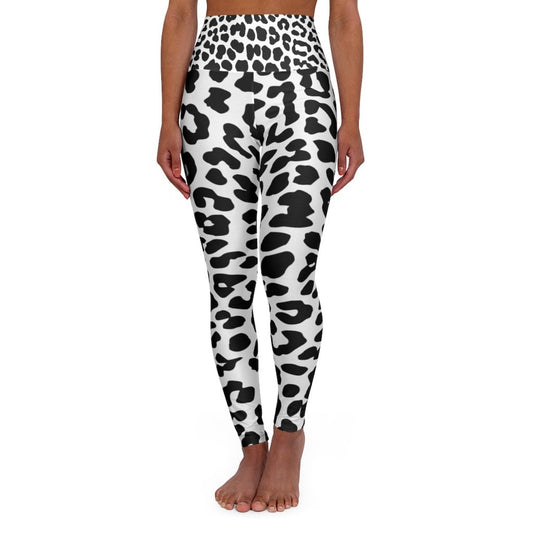 High Waisted Yoga Leggings, Black And White Leopard Style Pants