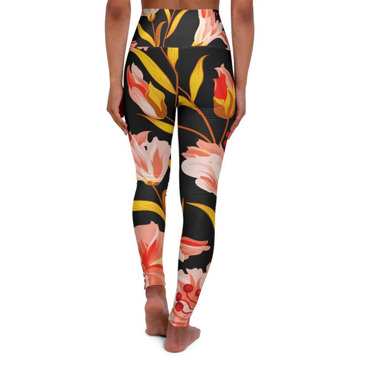 High Waisted Yoga Leggings, Pink And Gold Floral