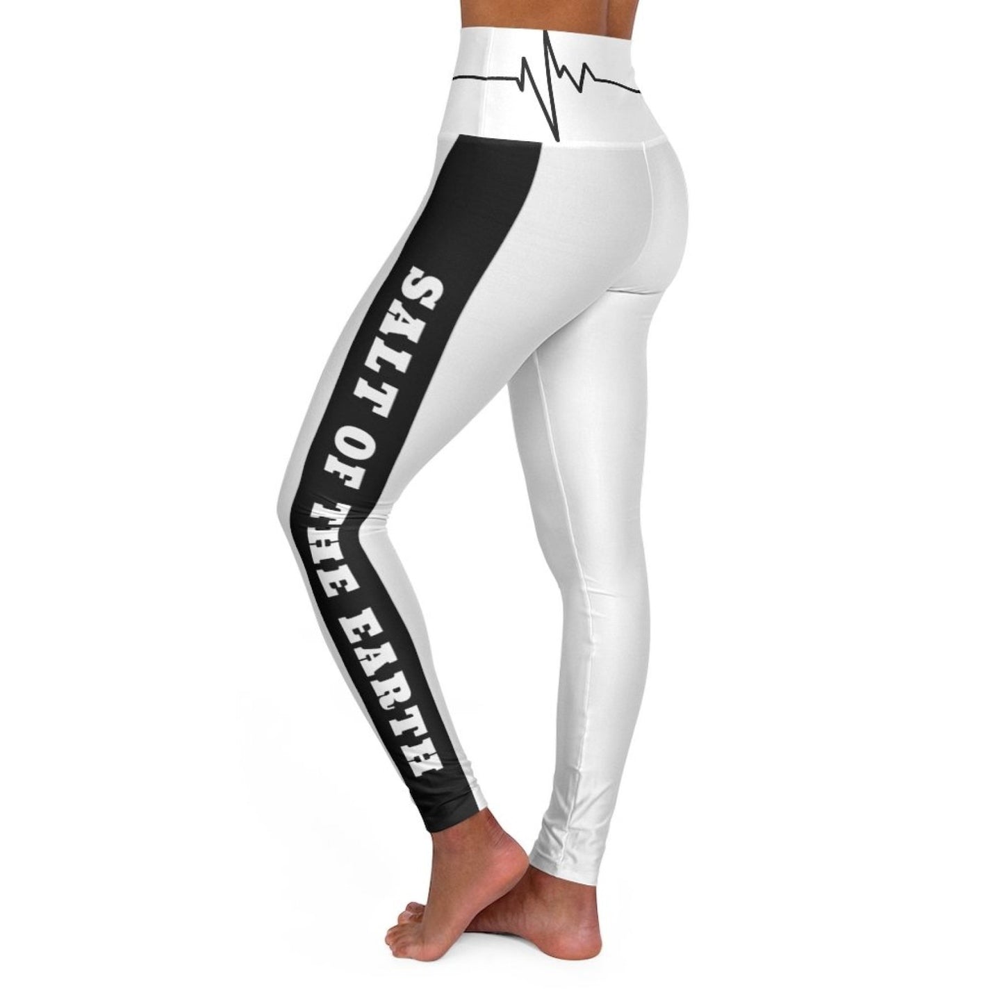 High Waisted Yoga Leggings, White And Black Salt Of The Earth Beating