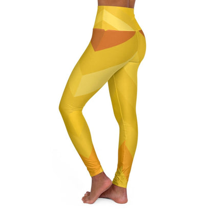 High Waisted Yoga Pants, Gold And Yellow Herringbone Style Sports