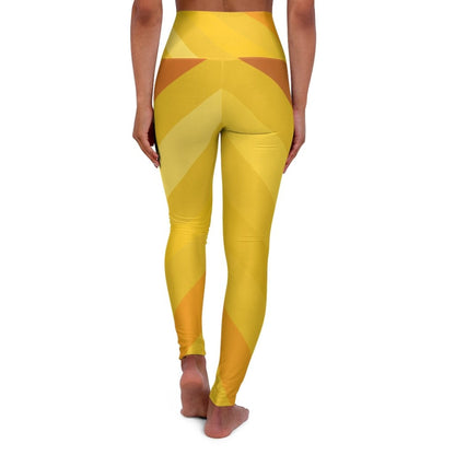 High Waisted Yoga Pants, Gold And Yellow Herringbone Style Sports
