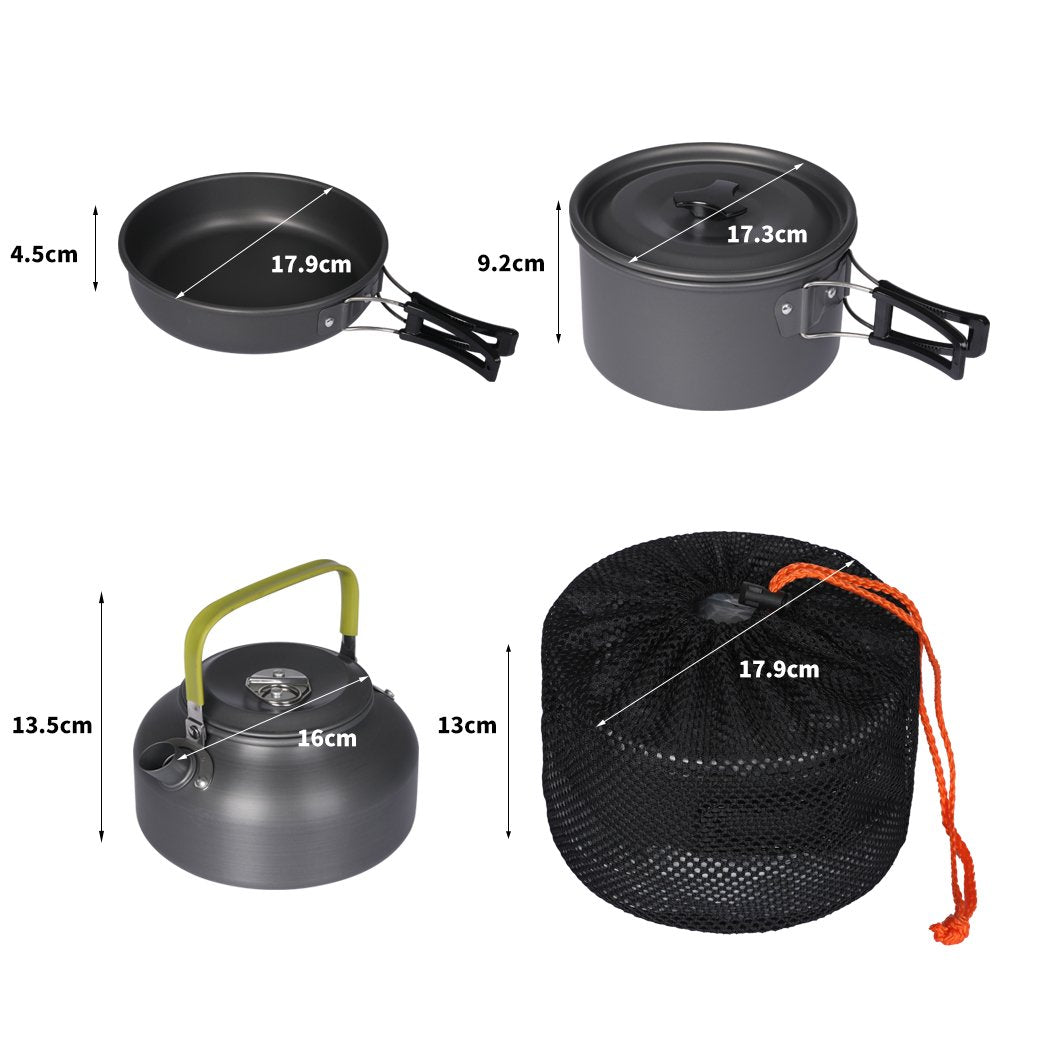 10Pcs Camping Cookware Set Outdoor Hiking Cooking Bowl Pot Pan